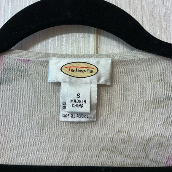 Talbots Vintage Silk Camel Hair blend Cardigan Purple Floral Grandmacore S - Picture 4 of 5